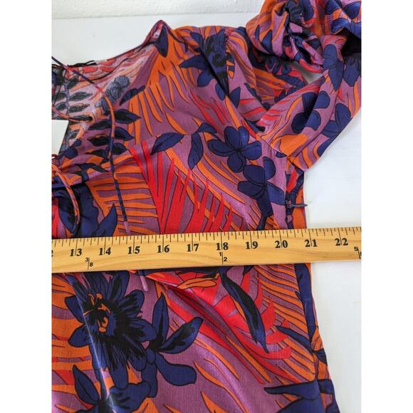 ZARA Floral Print Mini Dress Size Small Tropical Long Sleeve Relaxed Ruching New - Picture 7 of 9